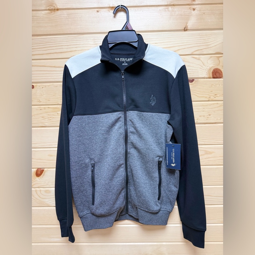 U.S. Polo Assn. Black Gray & White Color Block Sport Track Jacket